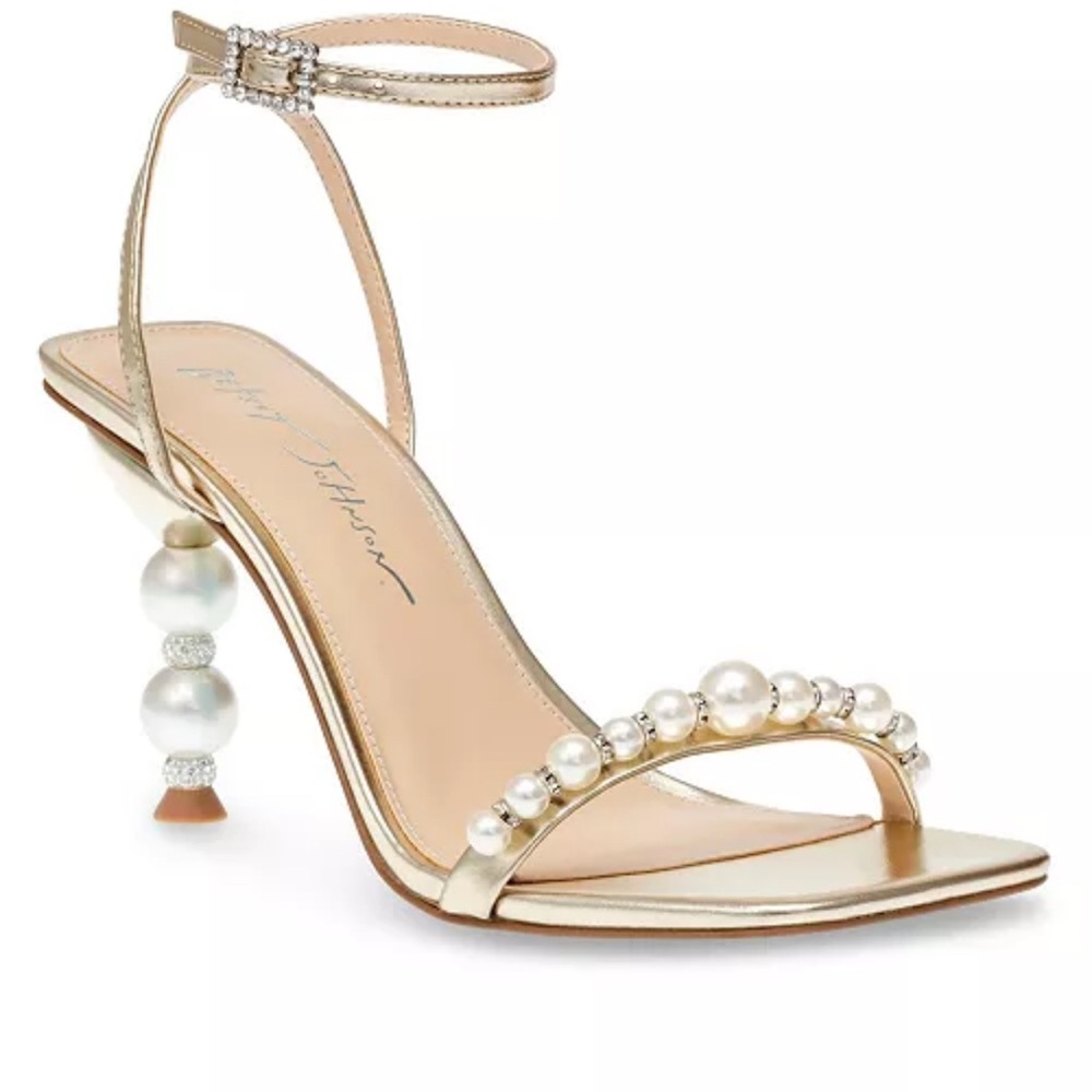Betsey Johnson Jacy Gold Strappy Embellished Evening Heels